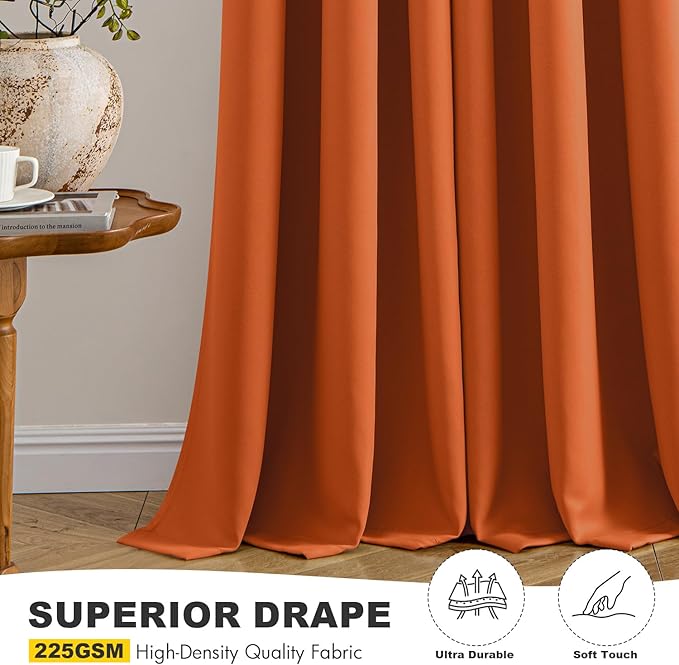 MIULEE Fall Blackout Curtains for Bedroom 2 Panels 40 x 63 Inch Long Orange | - Image 5
