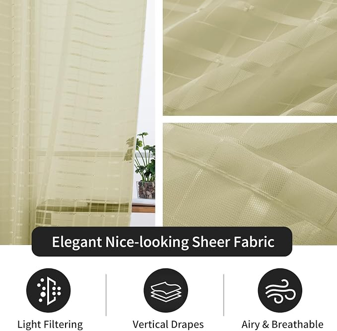 SpaceDresser Check Sheer Curtains 72 Inches 2 Panels Set, Rod Pocket Plaid - Image 5