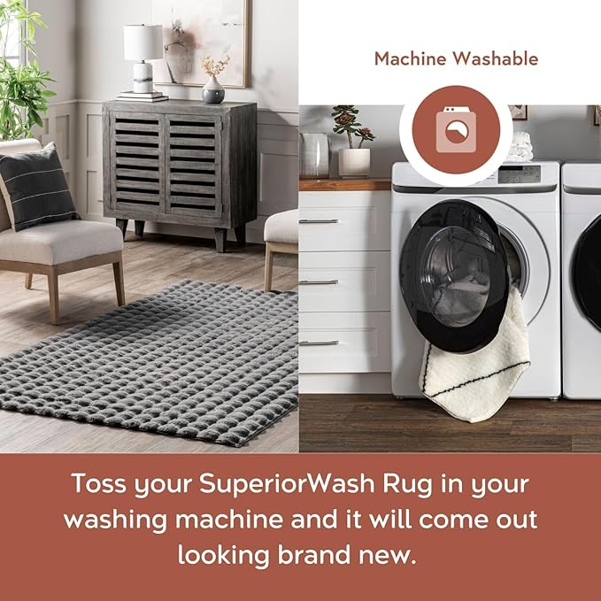 nuLOOM Jeni Checkered 3x5 Machine Washable Accent Rug for Living Room Bedroom Dining Room Entryway Kitchen, Dark Grey