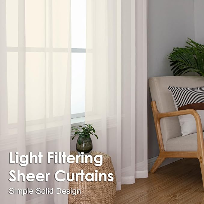 OVZME Cream Sheer Curtains 90 Inches Long 2 Panels - Image 6