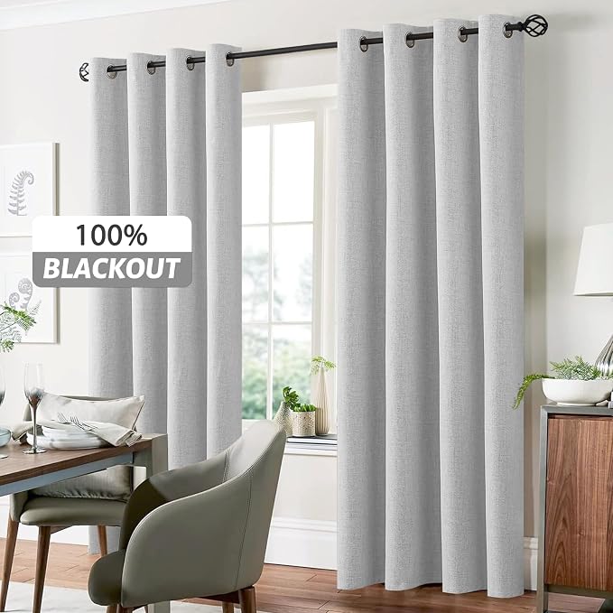 Yakamok White Linen Curtains 100% Blackout 72 Inches Long, Room Darkening - Image 7