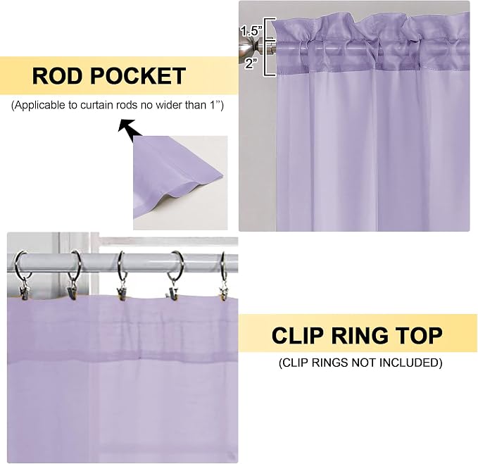 OVZME Lavender Sheer Curtains 54 Inches Long 2 Panels - Image 4