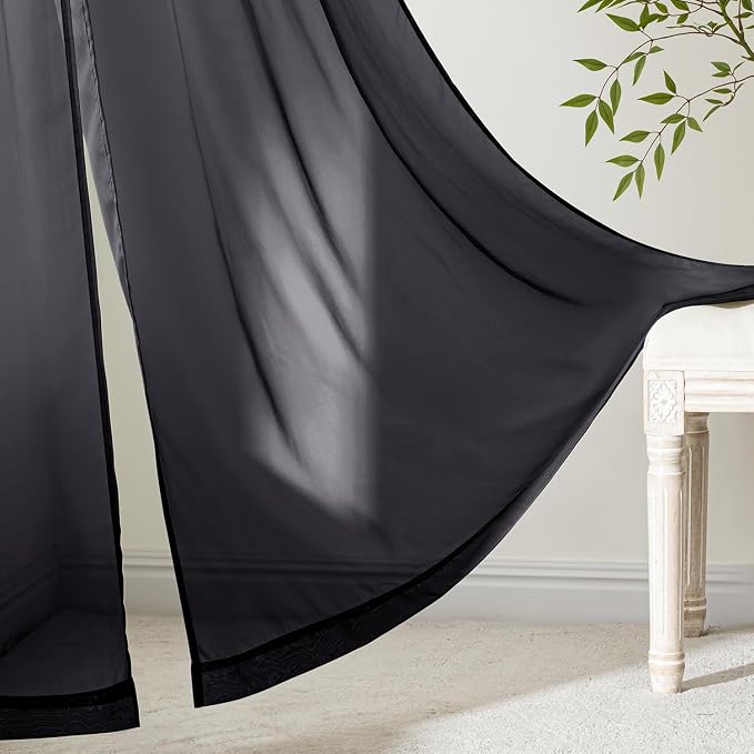 MIULEE Black Short Sheer Curtains 45 Inches Long 4 Panels 42 x 45 Inches | - Image 6