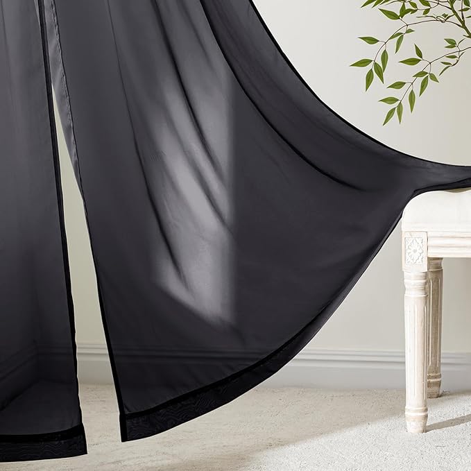 MIULEE Black Sheer Curtains 96 Inches Long 4 Panels 54 x 96 Inches | Light - Image 6