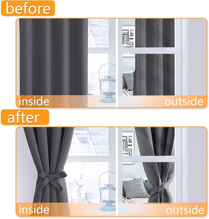Blackout Curtains for Bedroom, 60 x 63 Inches Length, Dark Grey | Thermal - Image 4