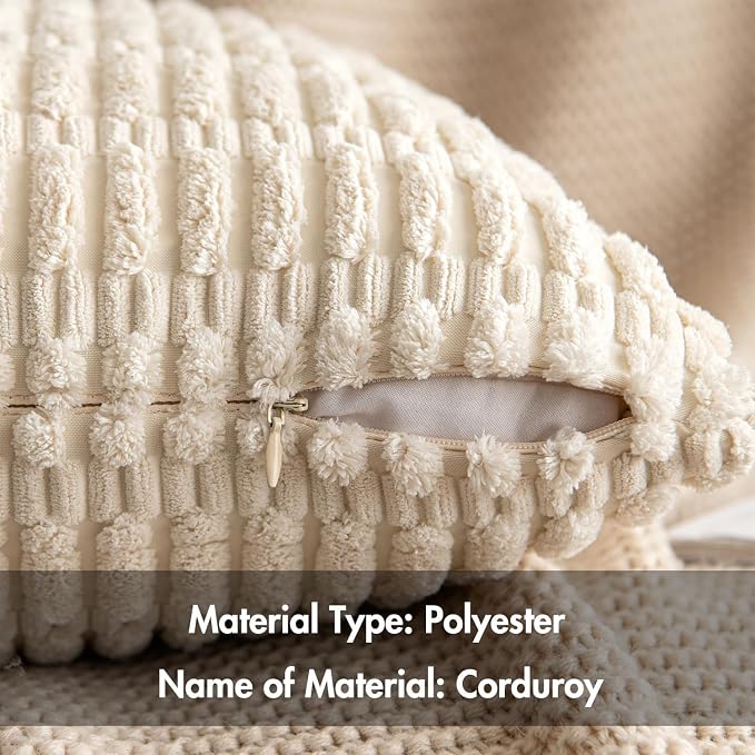 MIULEE Corduroy Decorative Throw Pillow Covers 12x12 Cream White Pack of 2 | - Image 6