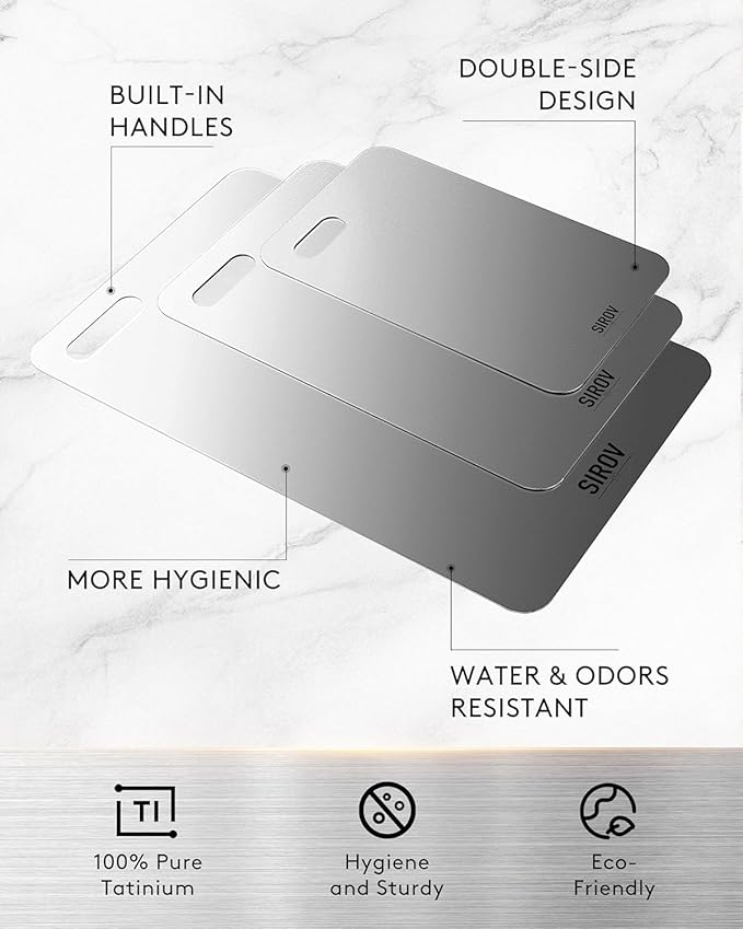 Titanium Cutting Board, 100% Pure Titanium Cutting Boards For Kitchen, Best Non Toxic titanium chopping board, Dishwasher safe, Hygiene and Durability for Meat, Fruit, and Vegetables (12.6L*8W)