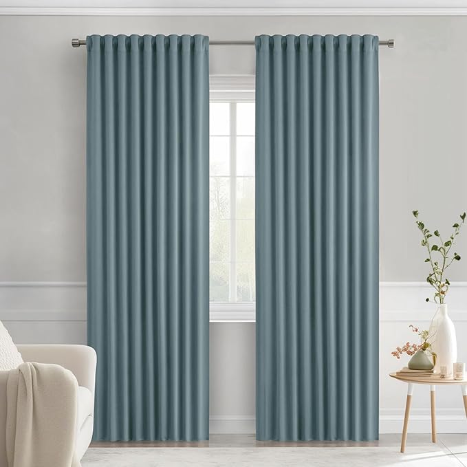 MIULEE Greyish Blue Back Tab Blackout Curtains 52x84 Inch Length 2 Panels | Rod by MIULEE