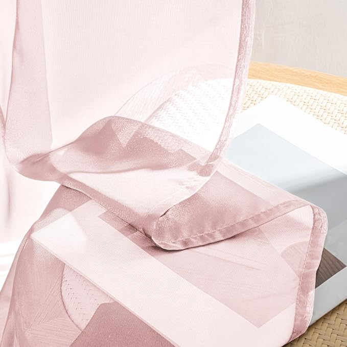 MIULEE Blush Pink Sheer Curtains 63 Inches Long, 4 Panels Set, Light Filtering - Image 8