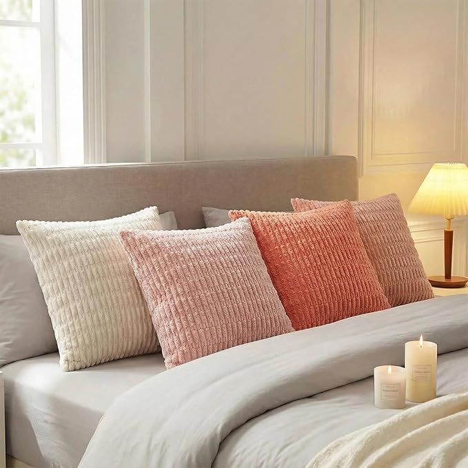 Fancy Homi 4 Packs Boho Blush Pink Euro Decorative Throw Pillow Covers 26x26 - Image 3