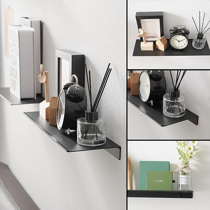JOOM Small Metal Wall Floating Shelf - Metal Wall Shelf, Black Floating Shelf, Small Bathroom Shelf, Display Shelves for Wall Storage (Black, 20 in)