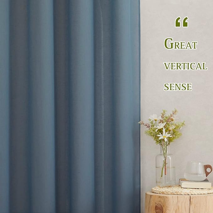 NICETOWN Linen Sheer Stone Blue Curtains 63 inch Length, Grommet Top Casual - Image 5