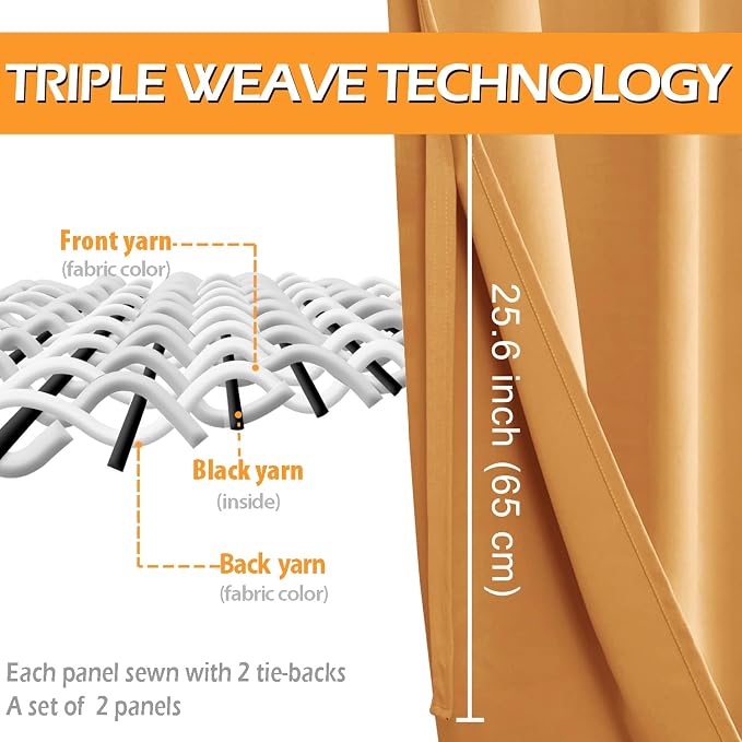 Blackout Curtains for Bedroom, 52 x 63 Inches Length Pumpkin Orange | Thermal - Image 4