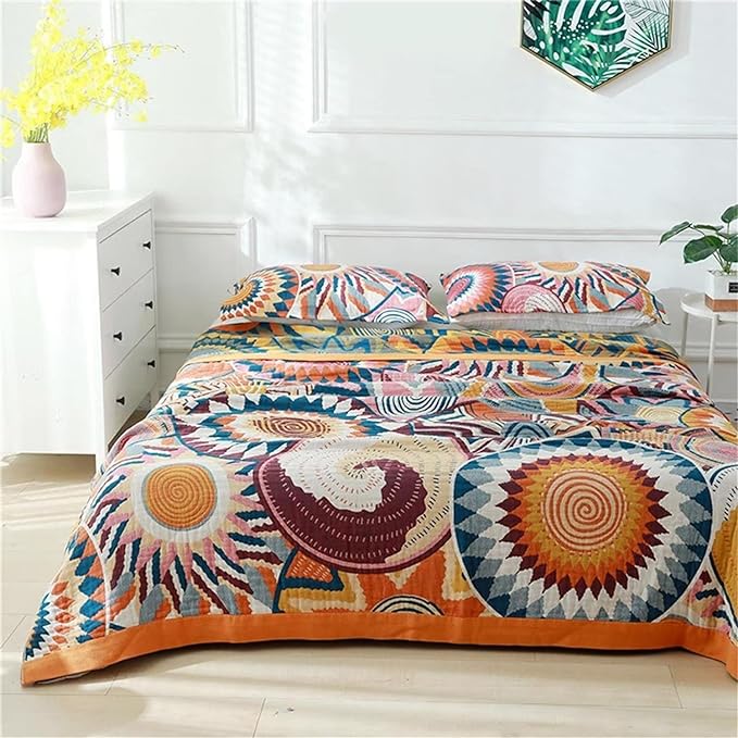 Cotton Throw Blanket for Couch 100% Cotton Blankets for Bed, 90''x 98'' Cotton Quilted Blanket King Size Muslin Mexican Blanket Cozy Soft for Women