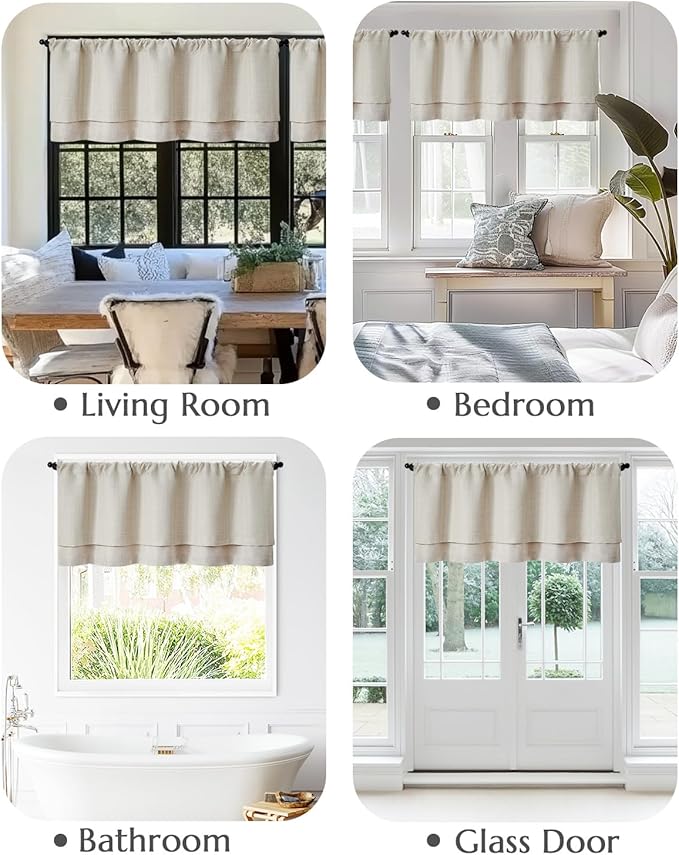 jinchan Valance Curtain Beige Hearthered Farmhouse Light Filtering Double Layer - Image 5