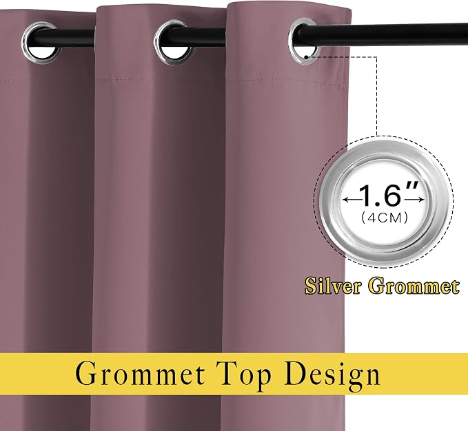 NICETOWN Dry Rose Bedroom Curtains 63 inch Length 2 Panels Set, Solid Thermal - Image 2