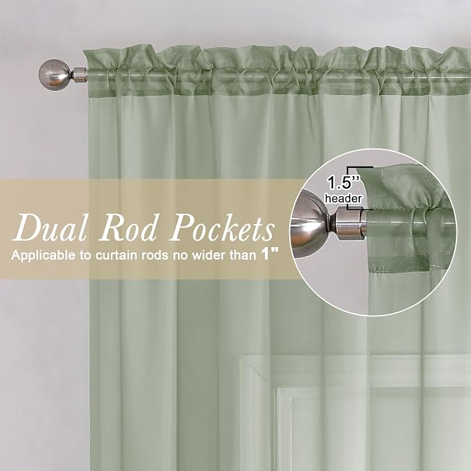 Lecloud Sheer Curtain Panels Set 96" Inches Long, Solid Voile Light Filtering - Image 2