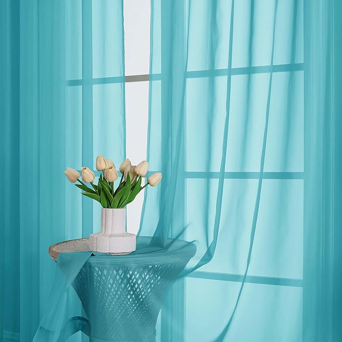 Turquoise Sheer Curtains 120 Inches Long 2 Panels Set, Airy Lightweight Sheer - Image 6