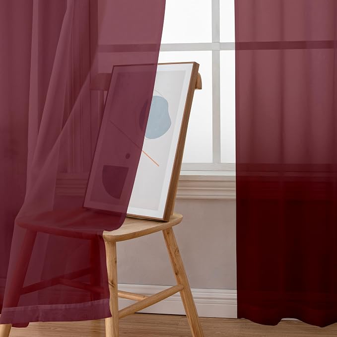 Simplebrand Red Sheer Curtains 84 Inches Long, Light Filtering Rod Pocket Solid - Image 2