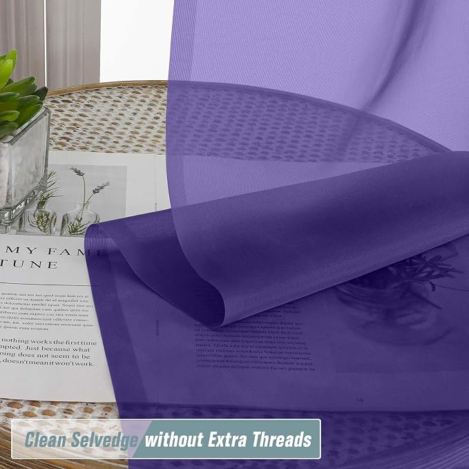 Purple Small Sheer Curtains 2 Panels Set, Kitchen Curtains 36 Inch Length - Image 5
