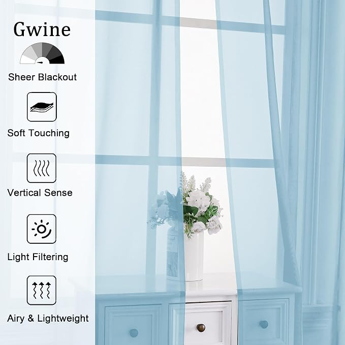 Gwine Sky Blue Valances for Windows, Small Light Filtering Rod Pocket Cafe - Image 3