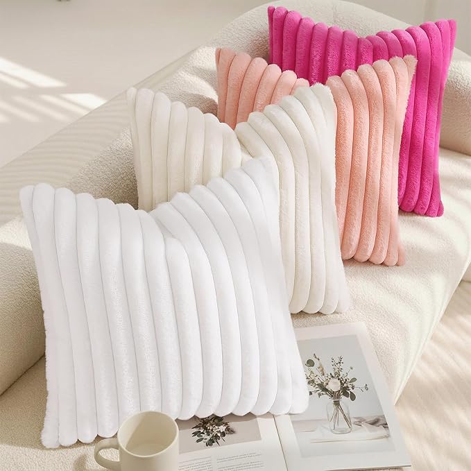 decorUhome Fall Faux Fur Throw Pillow Covers 24x24 Set of 2 Hot Pink | - Image 7
