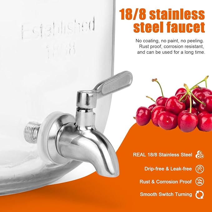 DD&HAPP Glass Drink Dispensers For Parties. 1.2 Gallon Beverage Dispenser With Stand And Stainless Steel Spigot .Lemonade Dispenser With Ice Cylinder.Mason Jars,Laundry Detergent Dispenser.