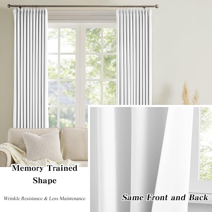 Pleated White Curtains 63 Inches Long, Half Blackout Room Darkening Short - Image 6