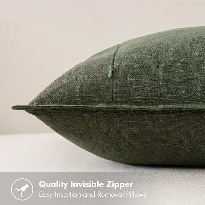 MIULEE Decorative Linen Euro Sham Pillow Covers 28x28 Inch Dark Olive Green | - Image 2