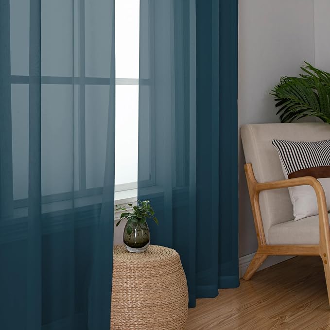 Chyhomenyc Stone Blue Sheer Curtains 45 Inch Long 2 Panels, Light Filtering Rod - Image 4