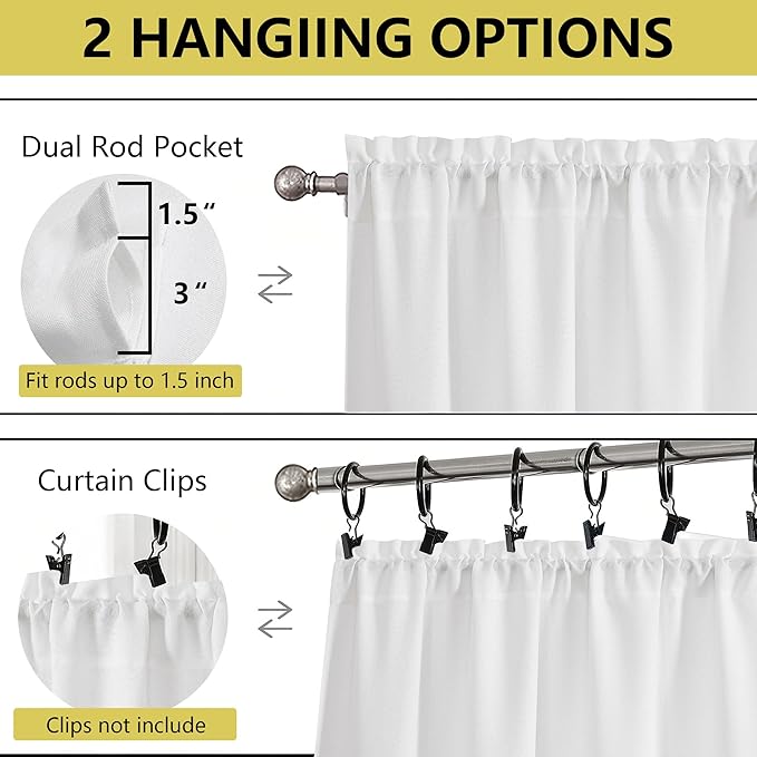 Valances for Windows, Light Filtering Faux Linen Textured Small Short Window - Image 4