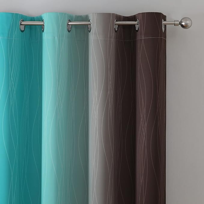 Estelar Textiler Brown and Teal Blackout Curtains 45 Inch Length, Light - Image 4