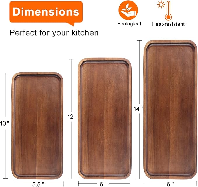 Wooden Serving Platters Acacia Long Charcuterie Boards Rectangle Wood Tray Home Decor Serving Cheese Board Appetizer Snack Plates Kitchen Dinner Platter for Food Dish Rectangular Cake Dessert Trays