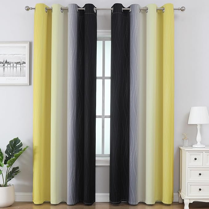 Estelar Textiler Black and Yellow Ombre Blackout Curtains 90 Inch Length 2 - Image 2