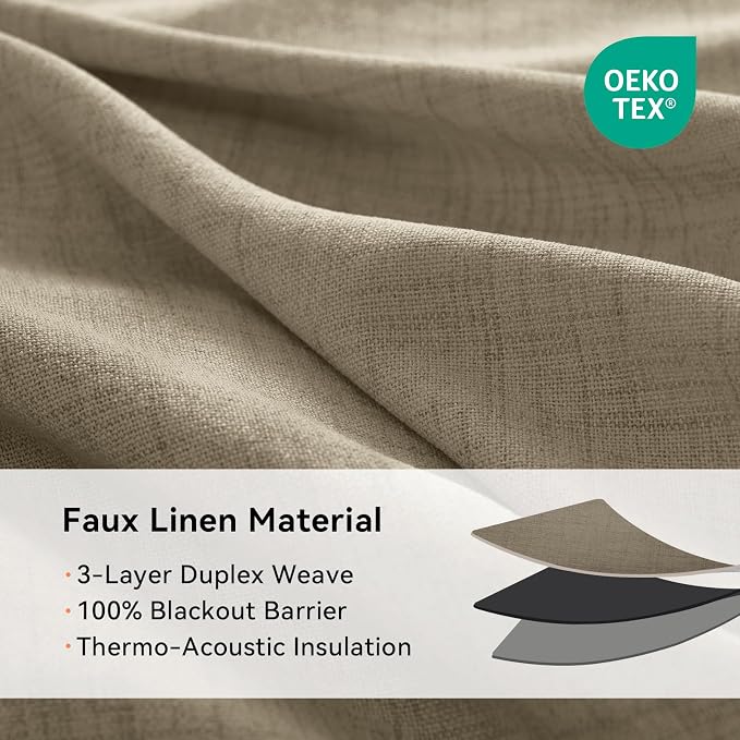 100% Blackout Linen Textured Curtains 96 Inch Long, Plaza Taupe | 100% Blackout - Image 4