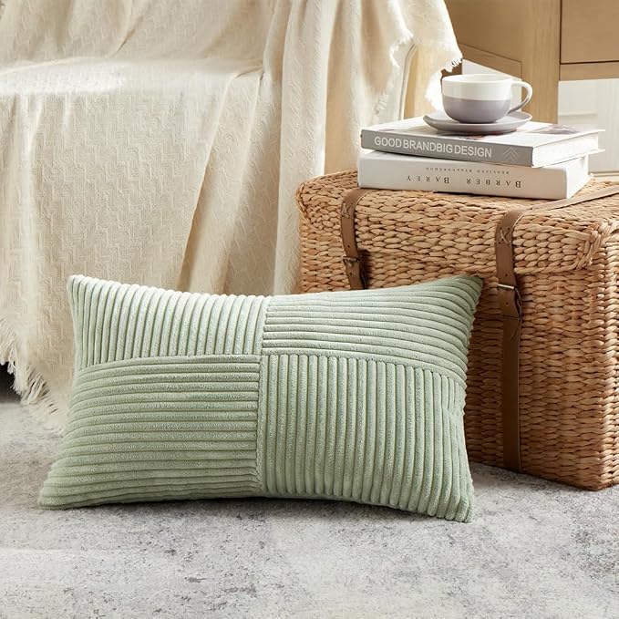 Fancy Homi 2 Packs Sage Green Long Lumbar Decorative Throw Pillow Covers 12x24 - Image 2