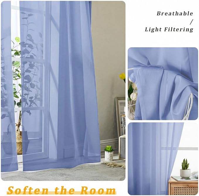 Gwine Denim Blue Sheer Kitchen Curtains 36 Inch Length - Image 5