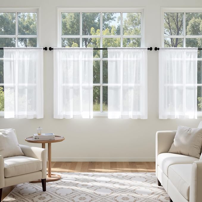 MIULEE White Short Sheer Curtains 36 Inches Long 4 Panels 42 x 36 Inches | - Image 2