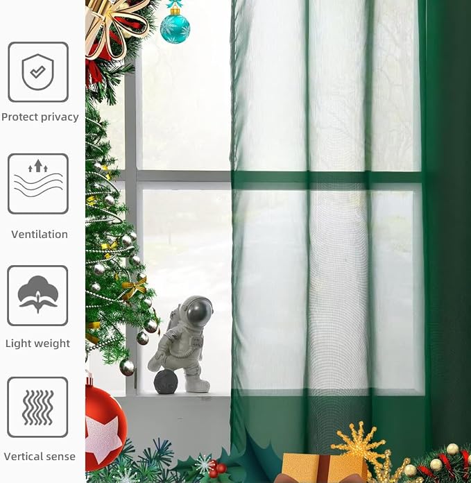 Youleyar Solid Sheer Rod Pocket Curtain Voile Draperies 4 Panels White Beige - Image 5