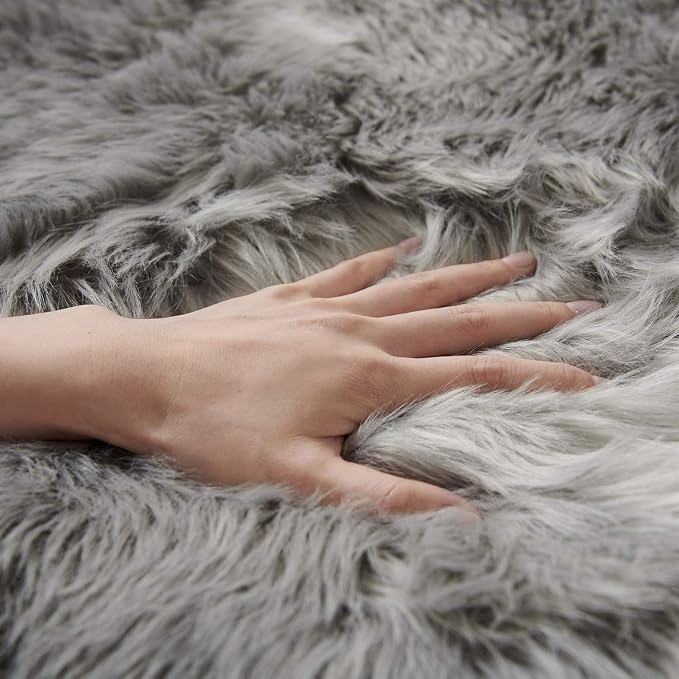 SERISSA 2x6 Fluffy Grey Faux Fur Area Rug - Image 4