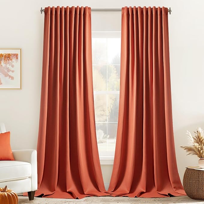 MIULEE Fall Burnt Orange Back Tab Blackout Curtains 52"x120" Length 2 Panel | by MIULEE