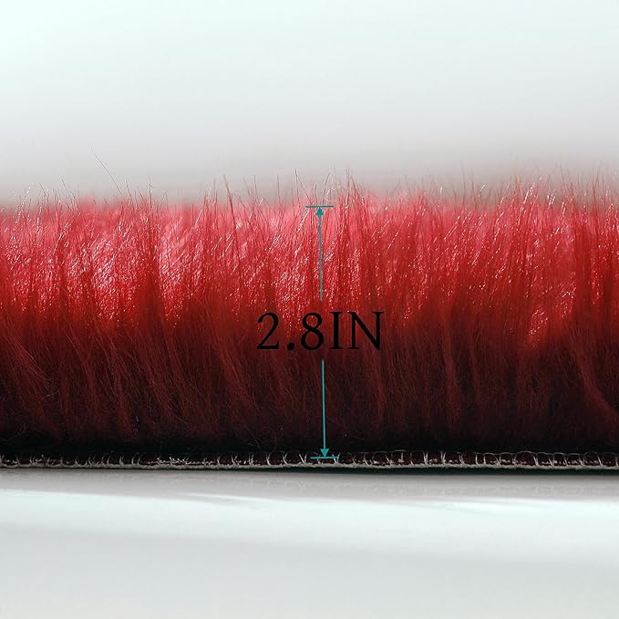linmopm Faux Fur Rug Sheepskin Shag Fluffy Fuzzy Red 2x3 ft Small Rugs - Image 4