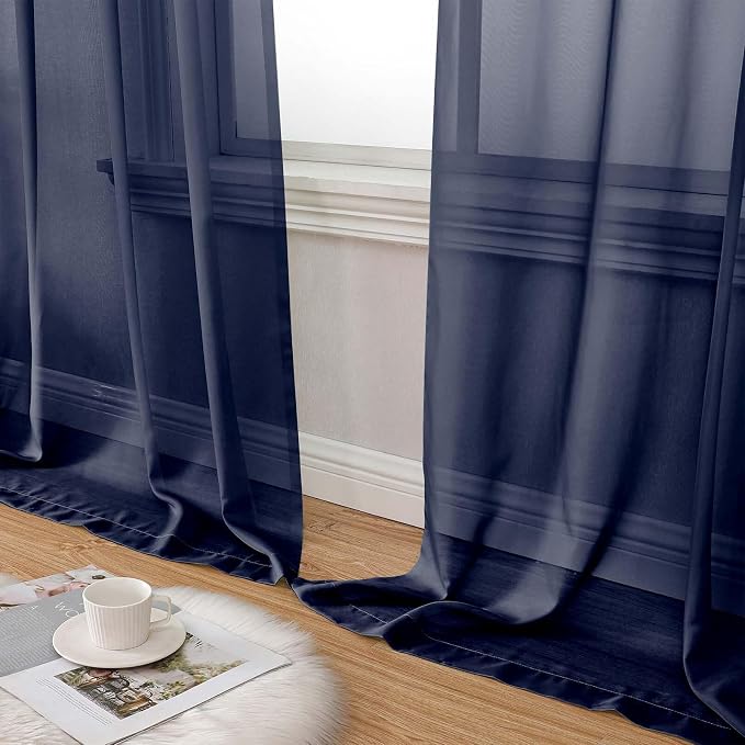 Sheer Navy Blue Curtains for Bedroom Living Room 90 Inches Long 2 Panels Set - Image 8