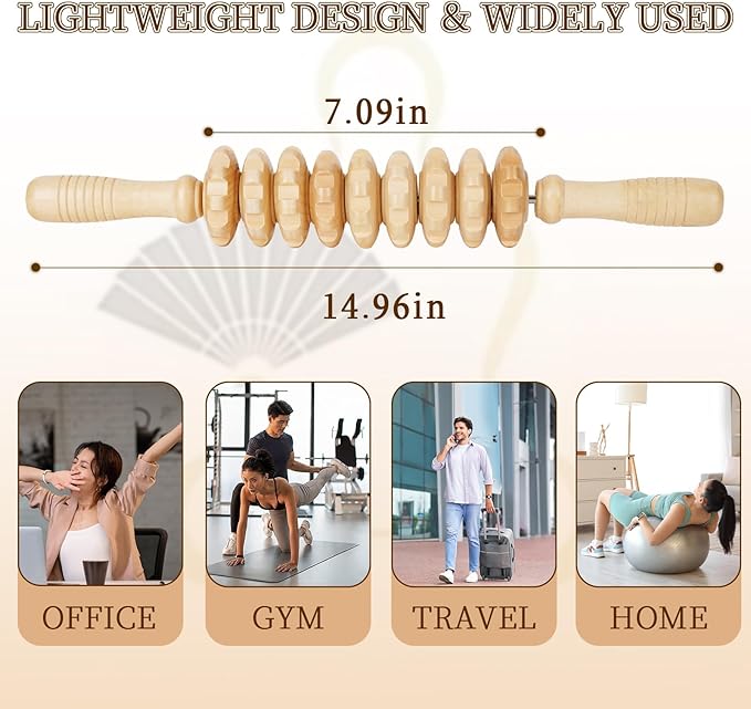 Liitrton Manual Wooden Fascia Massage Roller Trigger Points for Release Cellulite Sore Muscle Blasting (White+Red)