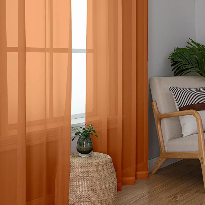 Aiyufeng Orange Sheer Curtains 96 Inches Long 2 Panels Set, Light Filtering - Image 5