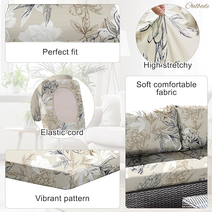 CALBODE 12Pcs Outdoor Stretch Cushion Covers, Waterproof Outdoor Chair Floral - Image 3