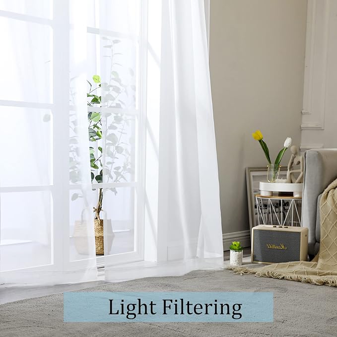 White Short Sheer Curtains 24 Inches Long 2 Panels Set - Image 2