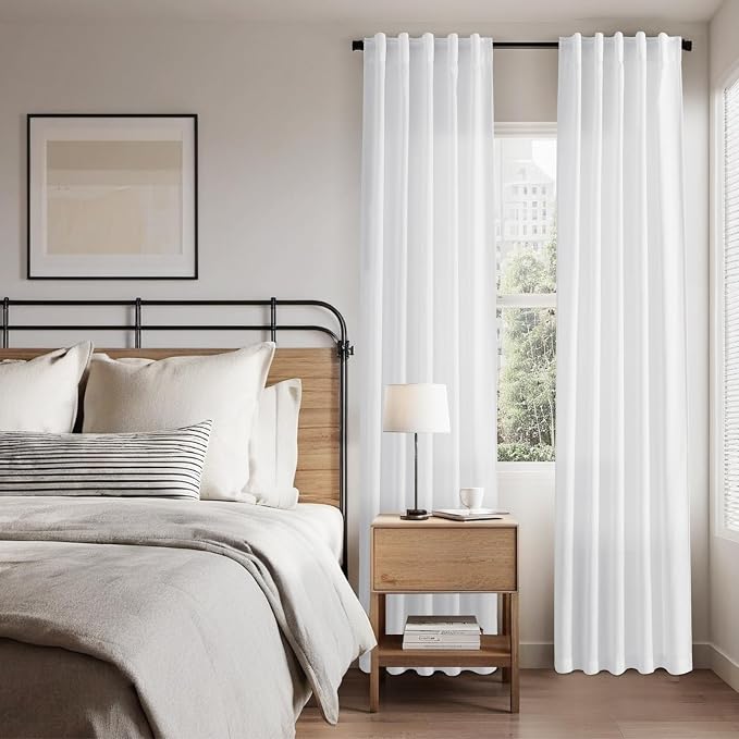 Nanspring White Linen Curtains 84 Inch Length 2 Panels Set - Image 7