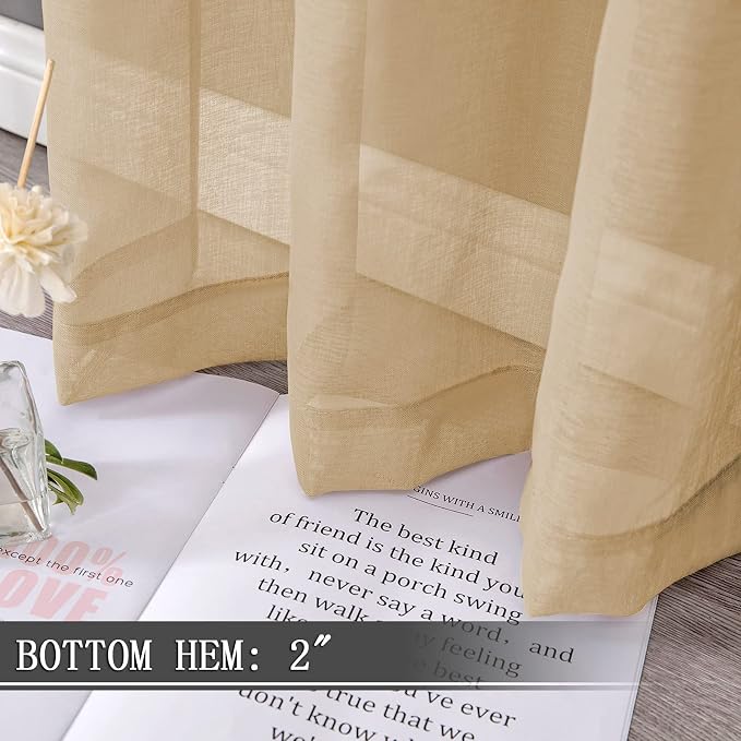 Tollpiz Short Sheer Curtains Linen Textured Living Room Curtain Sheers Light - Image 4
