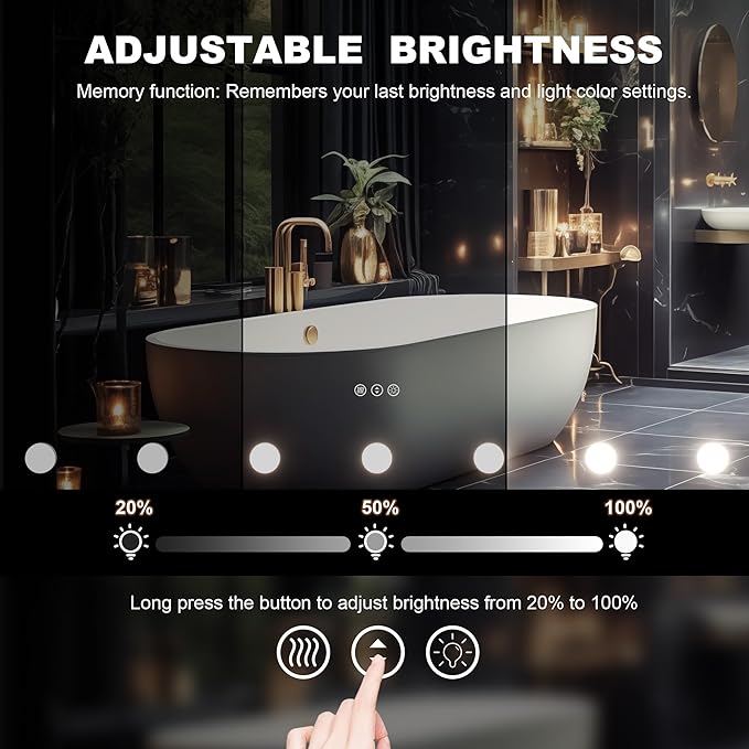 Hasipu LED Bathroom Mirror with Lights, 40" x 24" Hollywood Wall-Mounted Bathroom Mirror with 16 Dimmable Bulbs, 3 Colors Modes, Touch Control, Anti-Fog, Memory Function, Shatter-Proof, ETL Listed
